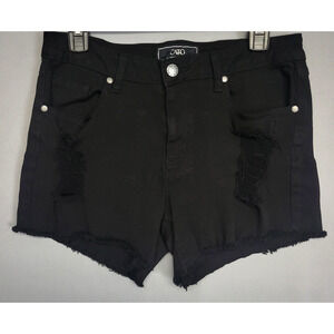 Cato Denim Distressed Shorts Womens 10 Black Raw Hem High Rise Frayed Edgy Rock